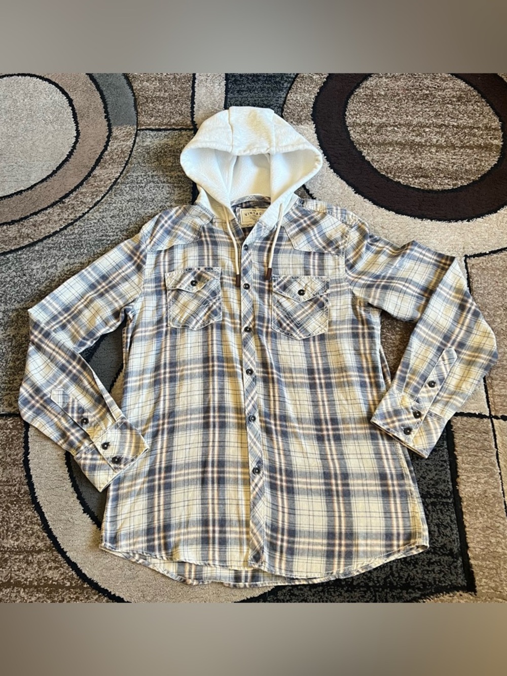 Men’s Plaid Athletic Fit Hooded Shirt BKE Vintage Size Medium